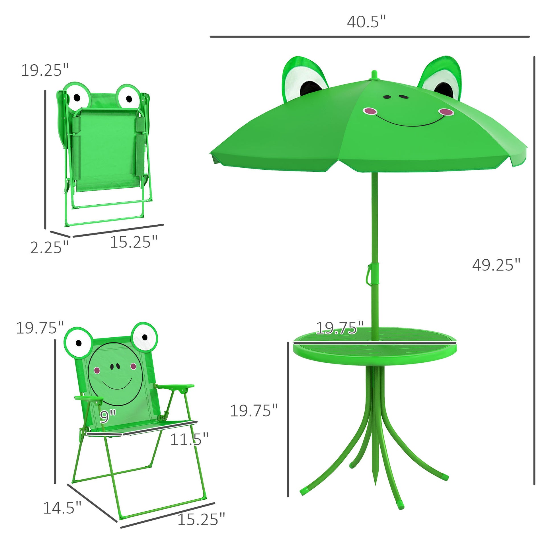 Folding Kids Table And Chair Set For Garden, Backyard, Green Green Metal