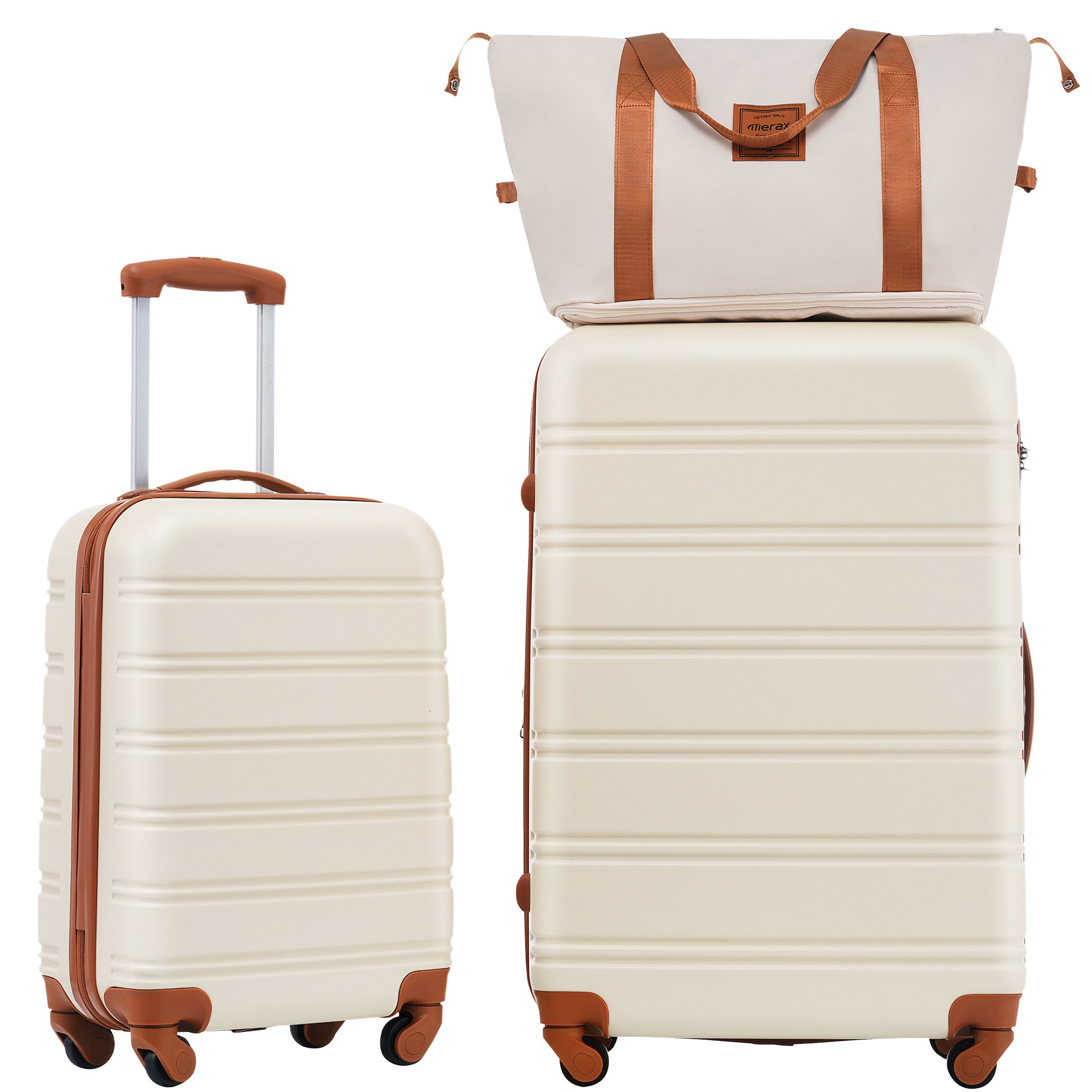 Hardshell Luggage Sets 2Pcs Bag Spinner Suitcase With Tsa Lock Lightweight 20" 28" Brown White Abs