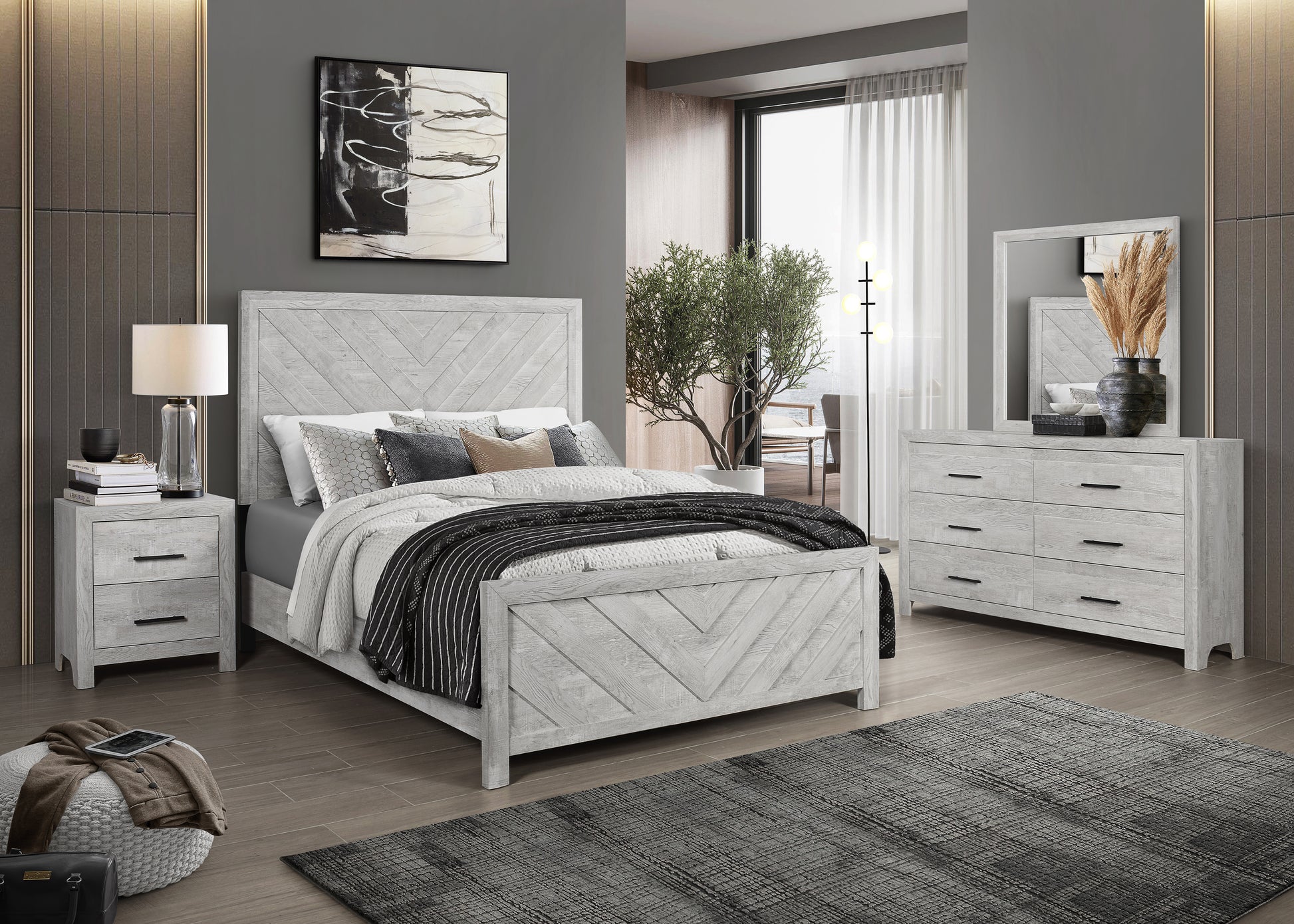 Modern Style Twin Bed Made With Wood In Gray Box Spring Required Twin Gray Wood Bedroom Contemporary,Modern Slat Beds Solid Wood Mdf Wood