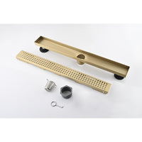 12 Inches Linear Shower Drain, Included Hair Strainer And Leveling Feet Brushed Gold Stainless Steel