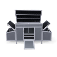 Outdoor Wood Chicken Coop With Wire Mesh Run, Nesting Boxes, Large Poultry House For 3 4 Chickens, Gray And Black Black Gray Metal & Wood