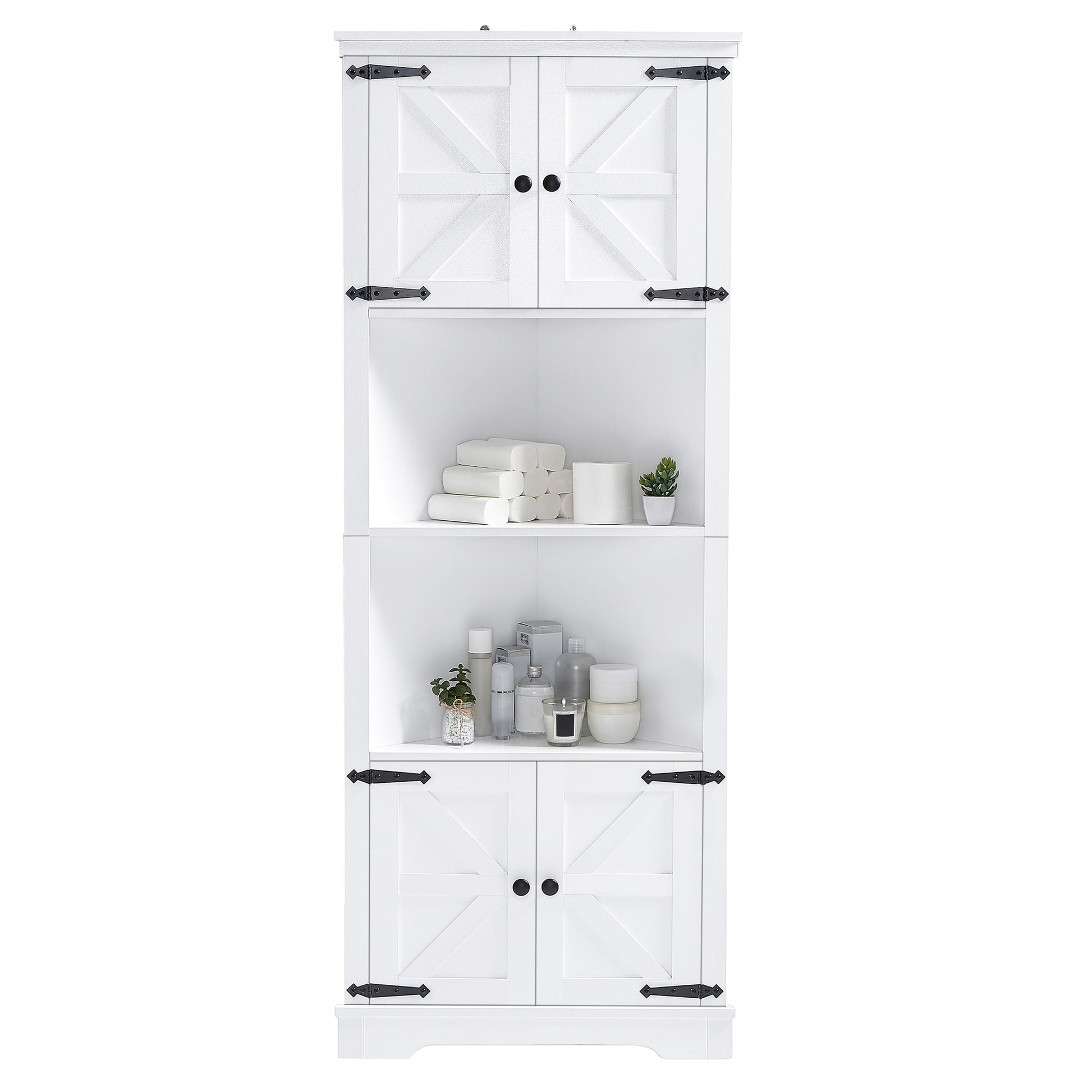 Tall Bathroom Storage Cabinet, Corner Cabinet With Doors And Adjustable Shelf, Mdf Board, White White Mdf