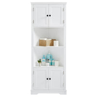 Tall Bathroom Storage Cabinet, Corner Cabinet With Doors And Adjustable Shelf, Mdf Board, White White Mdf