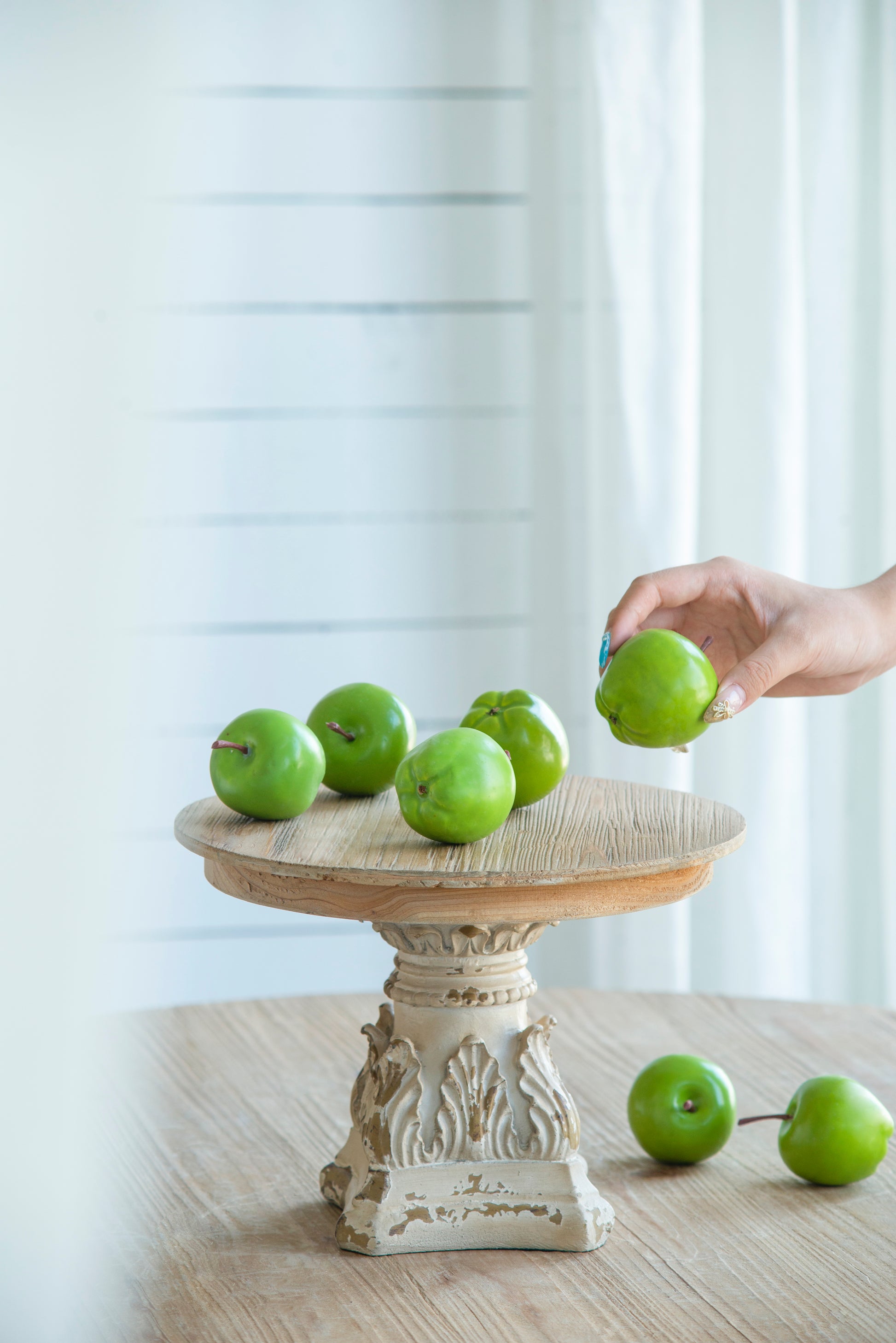 D10.5" X 7.5" Cake Stand, Wood Cake Plate With Magnesium Base Cream Brown Magnesium Oxide