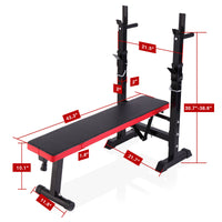 Adjustable Folding Multifunctional Workout Station Adjustable Workout Bench With Squat Rack Balck Red Black Red Metal