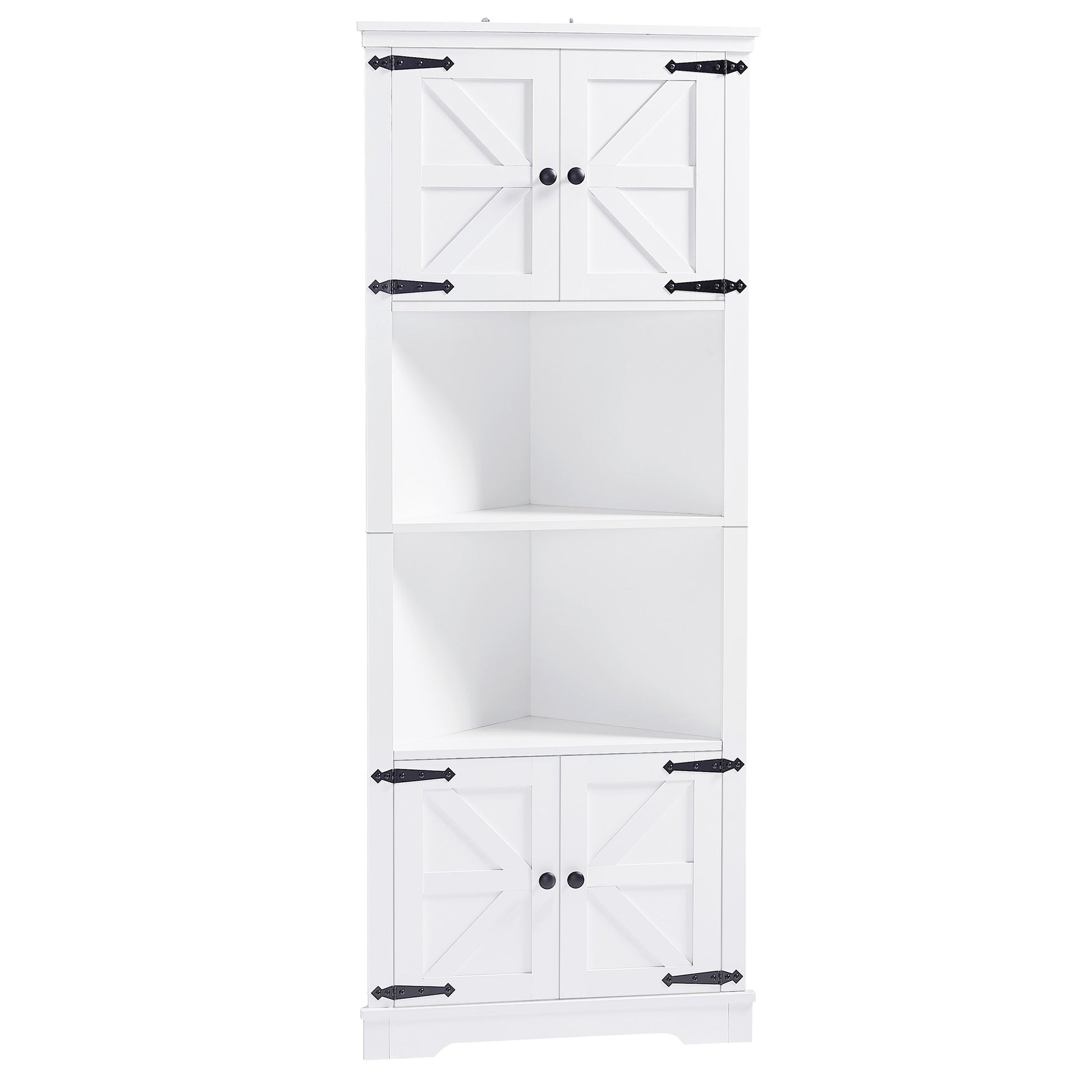 Tall Bathroom Storage Cabinet, Corner Cabinet With Doors And Adjustable Shelf, Mdf Board, White White Mdf