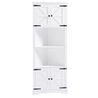 Tall Bathroom Storage Cabinet, Corner Cabinet With Doors And Adjustable Shelf, Mdf Board, White White Mdf