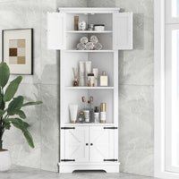 Tall Bathroom Storage Cabinet, Corner Cabinet With Doors And Adjustable Shelf, Mdf Board, White White Mdf