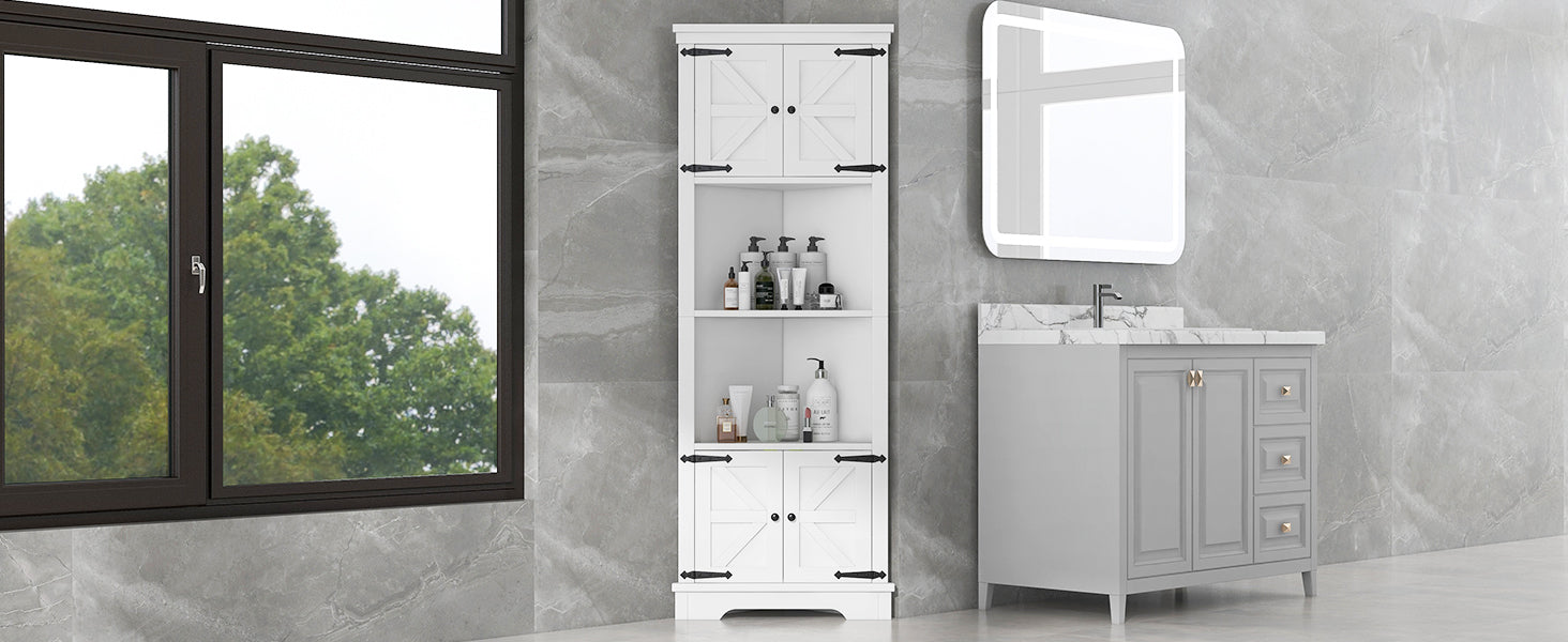 Tall Bathroom Storage Cabinet, Corner Cabinet With Doors And Adjustable Shelf, Mdf Board, White White Mdf