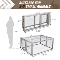 Folding Rabbit Hutch With Roosting Bar, Wood Collapsible Guinea Chick Run, Outdoor Bunny Cage, Portable, Gray Gray Metal & Wood