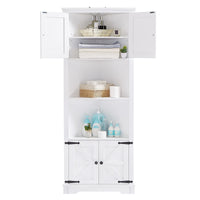 Tall Bathroom Storage Cabinet, Corner Cabinet With Doors And Adjustable Shelf, Mdf Board, White White Mdf