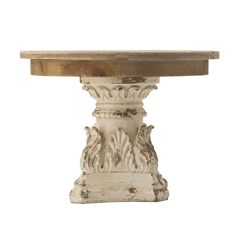 D10.5" X 7.5" Cake Stand, Wood Cake Plate With Magnesium Base Cream Brown Magnesium Oxide