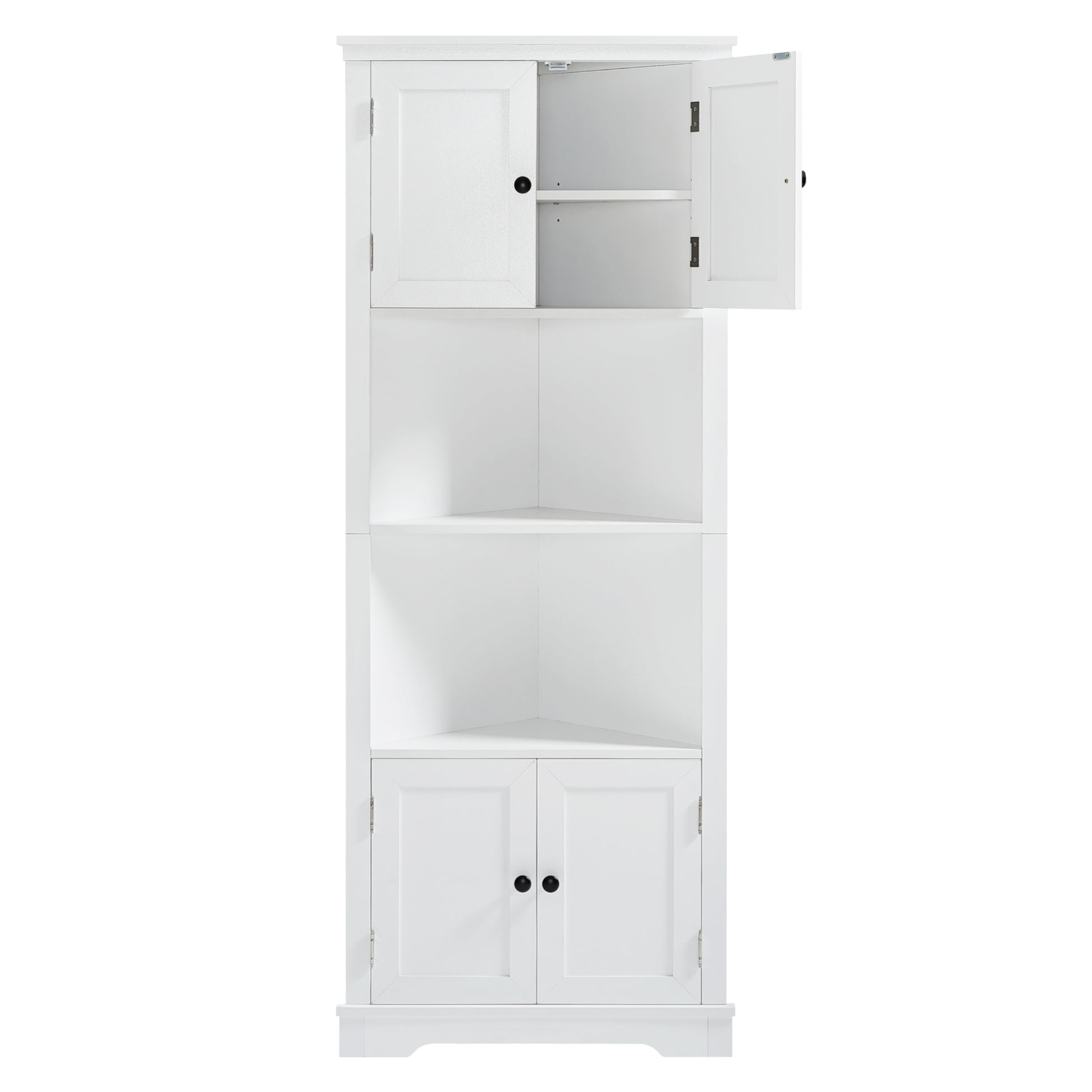 Tall Bathroom Storage Cabinet, Corner Cabinet With Doors And Adjustable Shelf, Mdf Board, White White Mdf