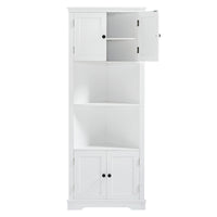 Tall Bathroom Storage Cabinet, Corner Cabinet With Doors And Adjustable Shelf, Mdf Board, White White Mdf