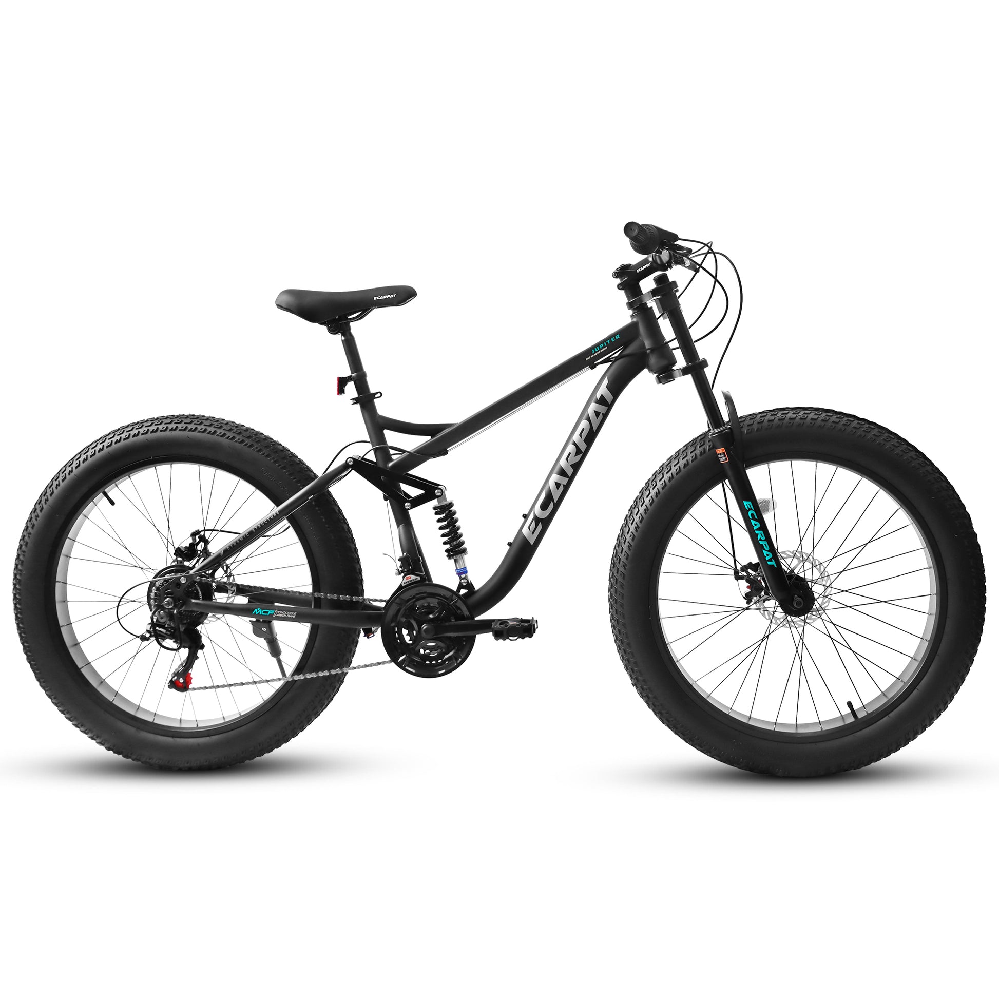 A26309 26 Inch Mountain Bike,Full Suspension 21 Speeds Drivetrain With Disc Brake Mtb Bicycle, 26*4" Fat Tire Bike For Men Or Women. Black Steel