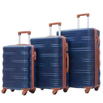 Hardshell Luggage Sets 3 Pcs Spinner Suitcase With Tsa Lock Lightweight 20''24''28'' Navy Blue Abs