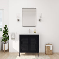 30 Inch Freestanding Bathroom Vanity With Ceramic Sink Black 2 Bathroom Freestanding Modern Steel