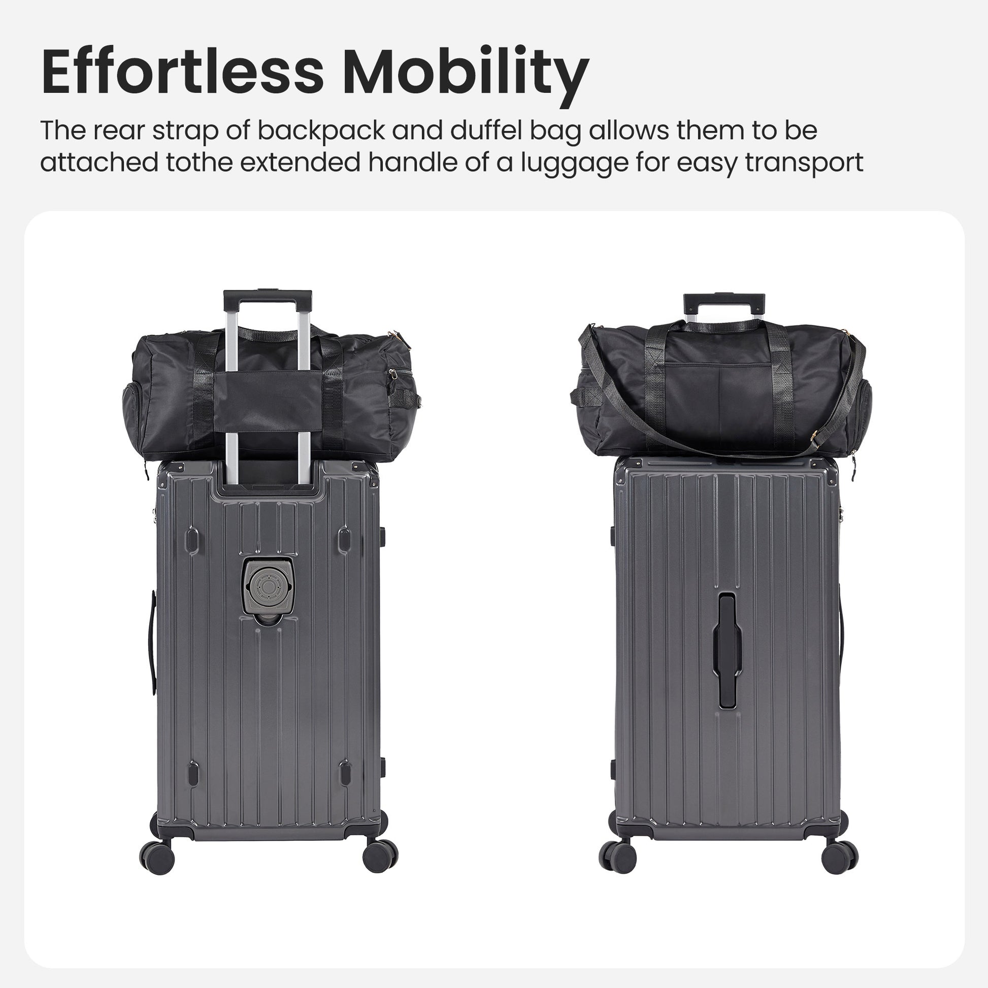 Luggage Set 4 Pcs 20" 24" 29" Travel Bag , Pc Abs Durable Lightweight Luggage With Collapsible Cup Holder, 360 Silent Spinner Wheels, Tsa Lock, Gray Dark Gray Abs Pc