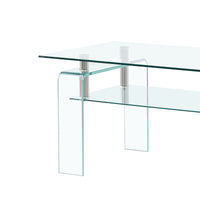 Rectangle Clear Glass Coffee Table, Modern Glass Coffee Table For Living Room, 2 Tier Storage Center Coffee Table,Tempered Glass Tea Table Transparent Glass