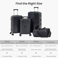 Luggage Set 4 Pcs 20" 24" 29" Travel Bag , Pc Abs Durable Lightweight Luggage With Collapsible Cup Holder, 360 Silent Spinner Wheels, Tsa Lock, Black Black Abs Pc