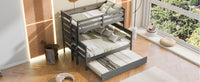 Wood Twin Over Full Bunk Bed With Twin Size Trundle, Gray Box Spring Not Required Gray Wood Bedroom Solid Wood Mdf