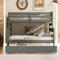 Wood Twin Over Full Bunk Bed With Twin Size Trundle, Gray Box Spring Not Required Gray Wood Bedroom Solid Wood Mdf