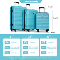 Expandable 3 Piece Luggage Sets Pc Lightweight & Durable Suitcase With Two Hooks, Spinner Wheels, Tsa Lock, 21 25 29 Aqua Blue Aqua Blue Pc