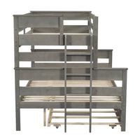 Wood Twin Over Full Bunk Bed With Twin Size Trundle, Gray Box Spring Not Required Gray Wood Bedroom Solid Wood Mdf