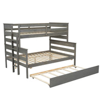 Wood Twin Over Full Bunk Bed With Twin Size Trundle, Gray Box Spring Not Required Gray Wood Bedroom Solid Wood Mdf