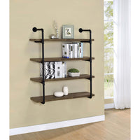 Black And Rustic Oak 40 Inch Wall Shelf 4 Black Brown Brown Vertical Office Open Back Wood Farmhouse,Rustic Wall Mounted Wood Metal
