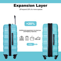 Expandable 3 Piece Luggage Sets Pc Lightweight & Durable Suitcase With Two Hooks, Spinner Wheels, Tsa Lock, 21 25 29 Aqua Blue Aqua Blue Pc