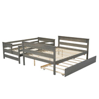 Wood Twin Over Full Bunk Bed With Twin Size Trundle, Gray Box Spring Not Required Gray Wood Bedroom Solid Wood Mdf