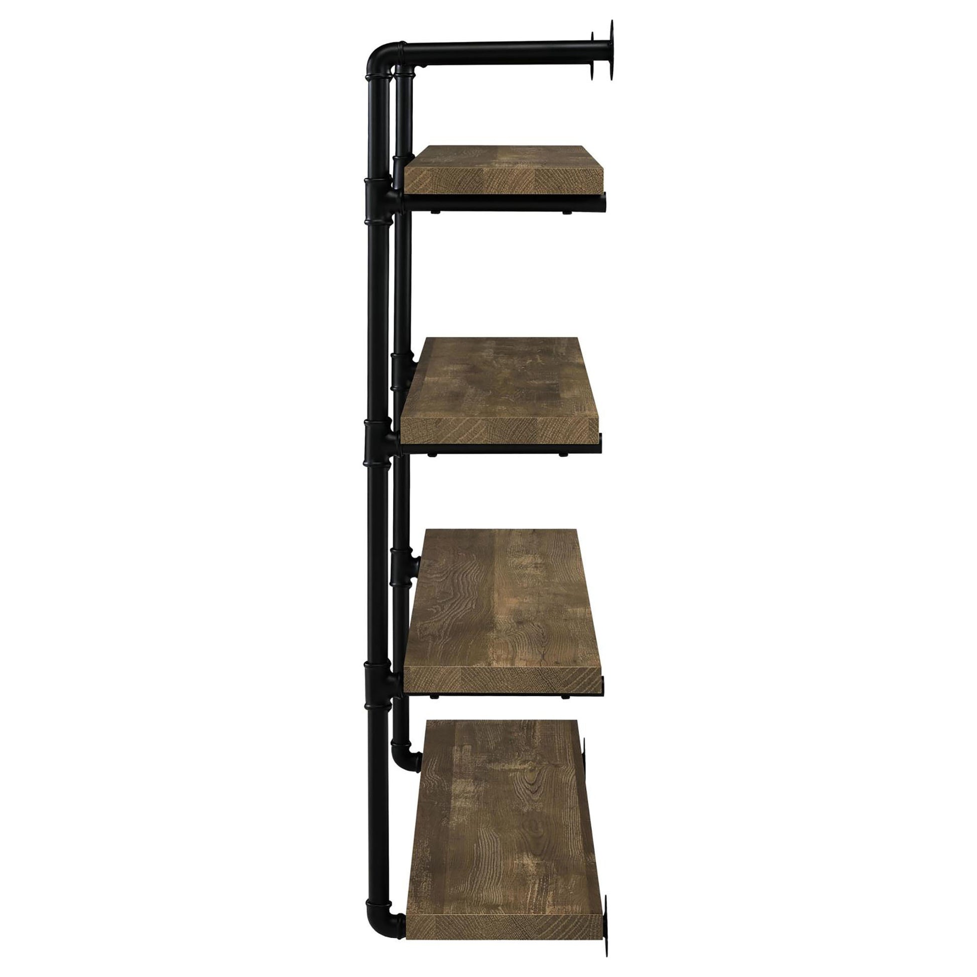 Black And Rustic Oak 40 Inch Wall Shelf 4 Black Brown Brown Vertical Office Open Back Wood Farmhouse,Rustic Wall Mounted Wood Metal