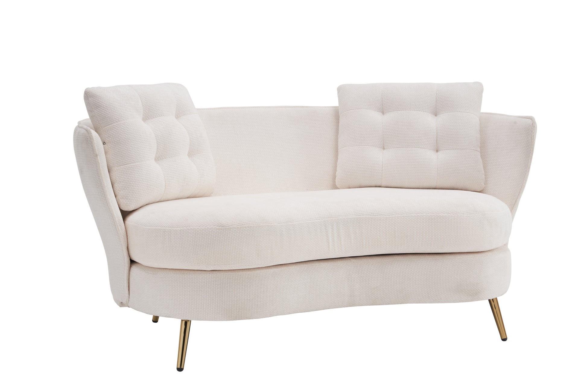 Polyester Fiber Loveseat Sofa Upholstered Couch With Golden Metal Legs Club Two Seat Sofa For Living Reading Room Bedroom Apartment Small Space Dorm,White. White Polyester Wood Primary Living Space Soft Tight Back Modern Polyester