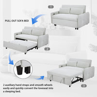 57.48" Pull Out Sofa Bed Convertible Couch 2 Seat Loveseat Sofa Modern Sleeper Sofa With Two Throw Pillows And Usb Ports For Living Room, Light Blue Light Blue Foam Corduroy