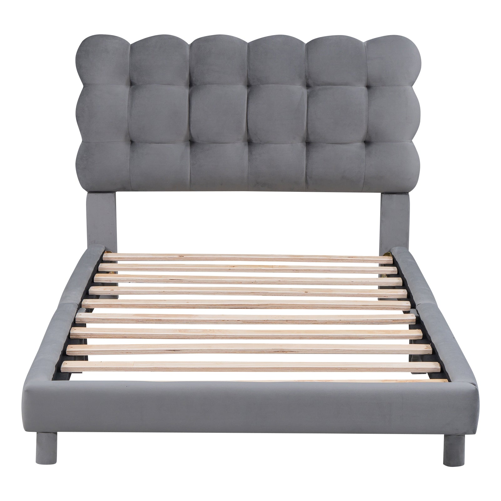 Twin Size Upholstered Platform Bed With Soft Headboard,Gray Gray Upholstered