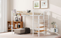 Full Size Metal Loft Bed With Upper Grid Storage Shelf And Lateral Storage Ladder, White White Mdf Metal