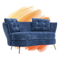 Polyester Fiber Loveseat Sofa Upholstered Couch With Golden Metal Legs Club Two Seat Sofa For Living Reading Room Bedroom Apartment Small Space Dorm,Blue Blue Polyester Wood Primary Living Space Soft Tight Back Modern Polyester