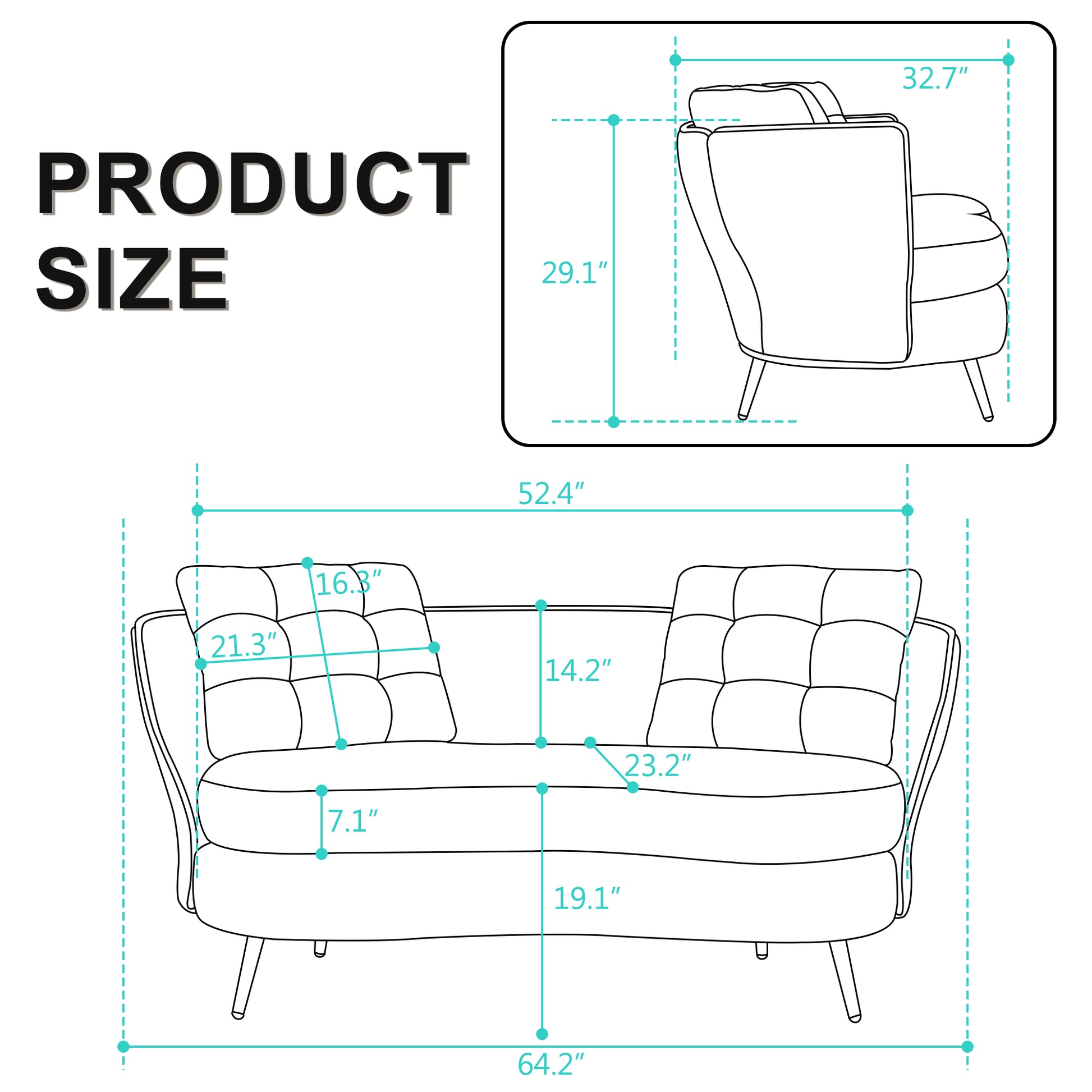 Polyester Fiber Loveseat Sofa Chair Upholstered Couch With Golden Metal Legs Club Two Seat Sofa For Living Reading Room Bedroom Apartment Small Space Dorm,Black. Black Polyester Wood Primary Living Space Soft Tight Back Modern Polyester