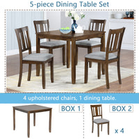 5 Piece Modern Dining Set, Square Wooden Dining Table With 4 Upholstered Chairs For Kitchen, Dining Room, Walnut Upholstered Chair Wood Walnut Seats 4 Wood Dining Room Acacia 4 Leg Square Dining Table With Chair Acacia Wood