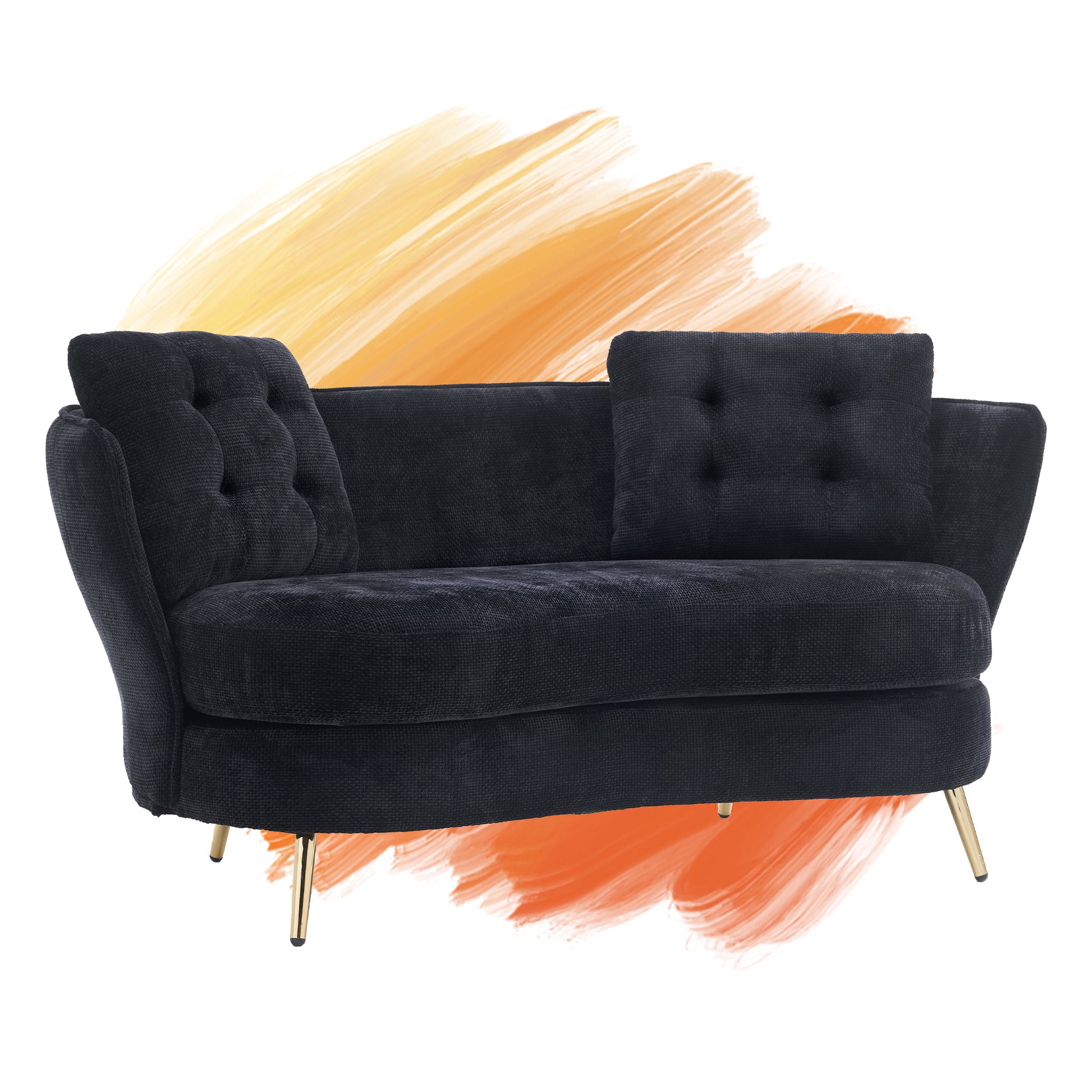 Polyester Fiber Loveseat Sofa Chair Upholstered Couch With Golden Metal Legs Club Two Seat Sofa For Living Reading Room Bedroom Apartment Small Space Dorm,Black. Black Polyester Wood Primary Living Space Soft Tight Back Modern Polyester