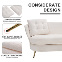 Polyester Fiber Loveseat Sofa Upholstered Couch With Golden Metal Legs Club Two Seat Sofa For Living Reading Room Bedroom Apartment Small Space Dorm,White. White Polyester Wood Primary Living Space Soft Tight Back Modern Polyester