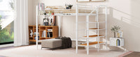 Full Size Metal Loft Bed With Upper Grid Storage Shelf And Lateral Storage Ladder, White White Mdf Metal