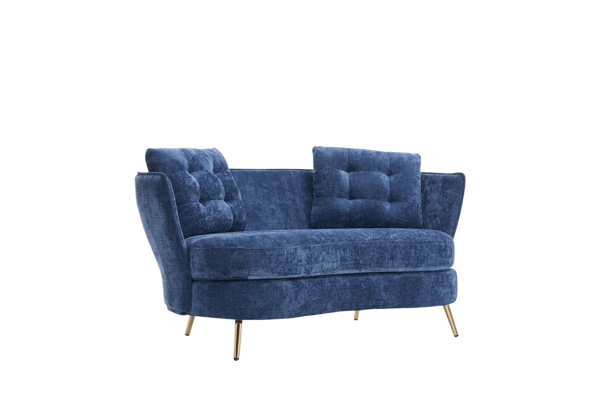 Polyester Fiber Loveseat Sofa Upholstered Couch With Golden Metal Legs Club Two Seat Sofa For Living Reading Room Bedroom Apartment Small Space Dorm,Blue Blue Polyester Wood Primary Living Space Soft Tight Back Modern Polyester