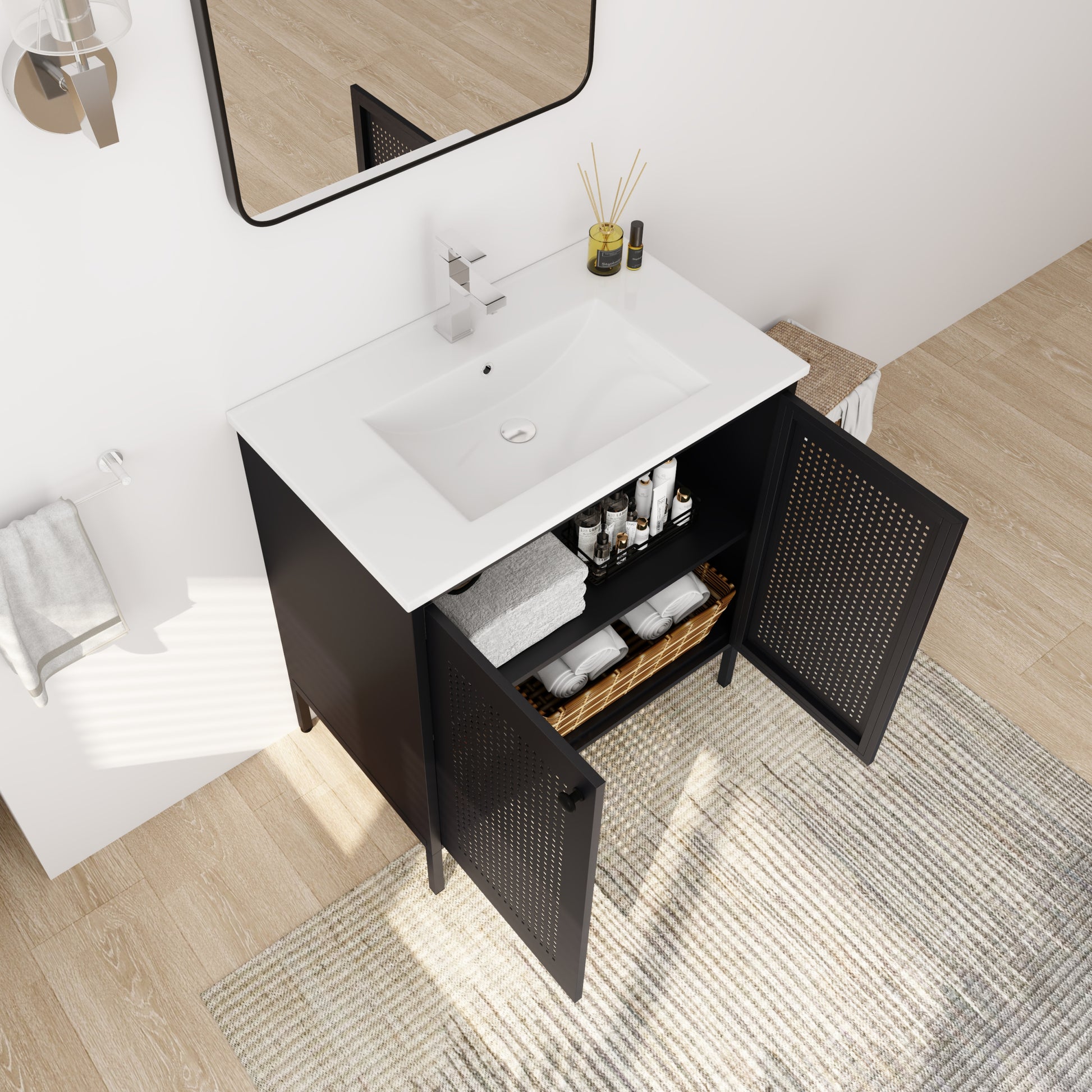 30 Inch Freestanding Bathroom Vanity With Ceramic Sink Black 2 Bathroom Freestanding Modern Steel