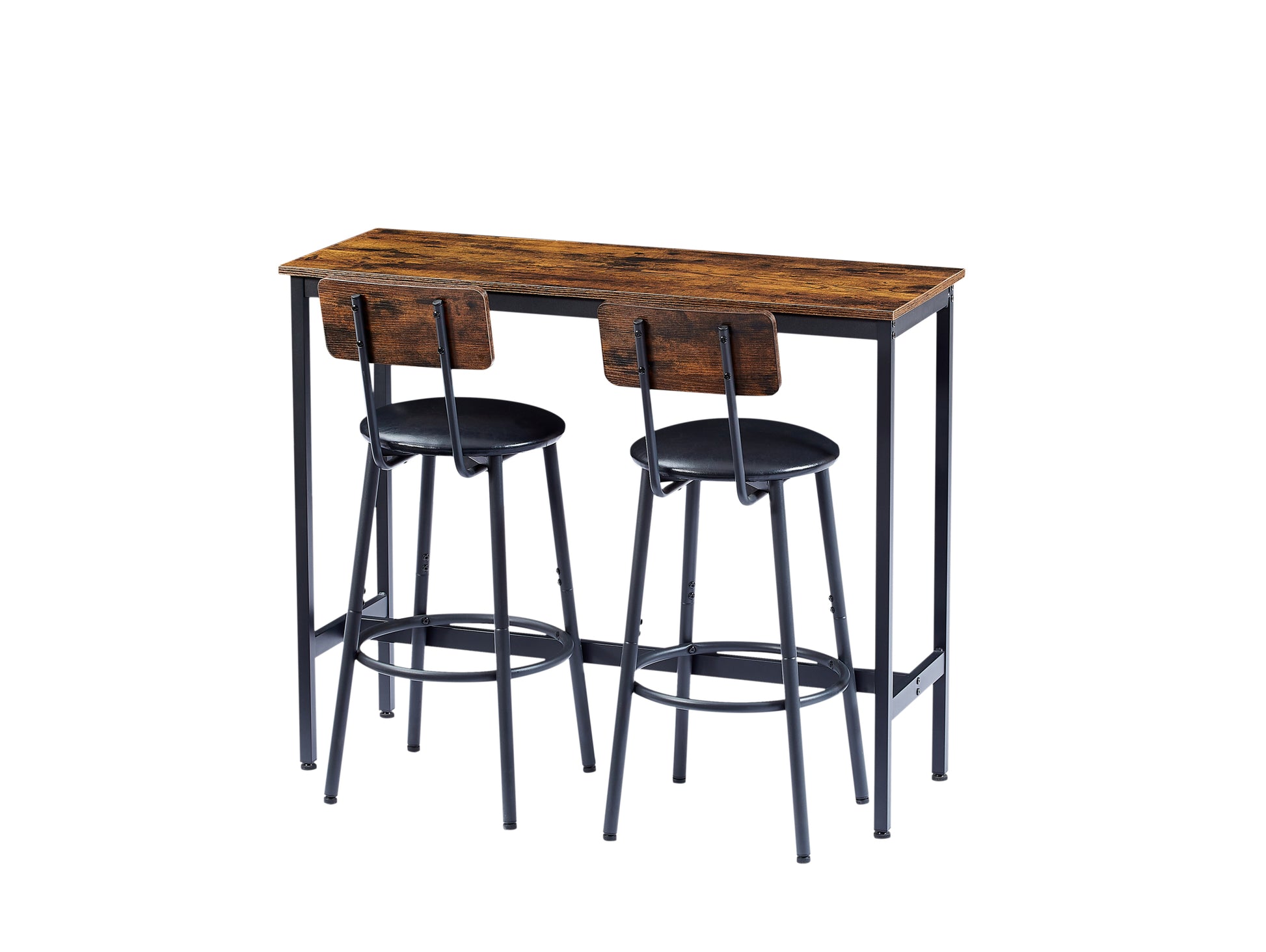 Bar Table Set With 2 Bar Stools Pu Soft Seat With Backrest, Rustic Brown, 43.31'' L X 15.75'' W X 35.43'' H. Rustic Brown Particle Board