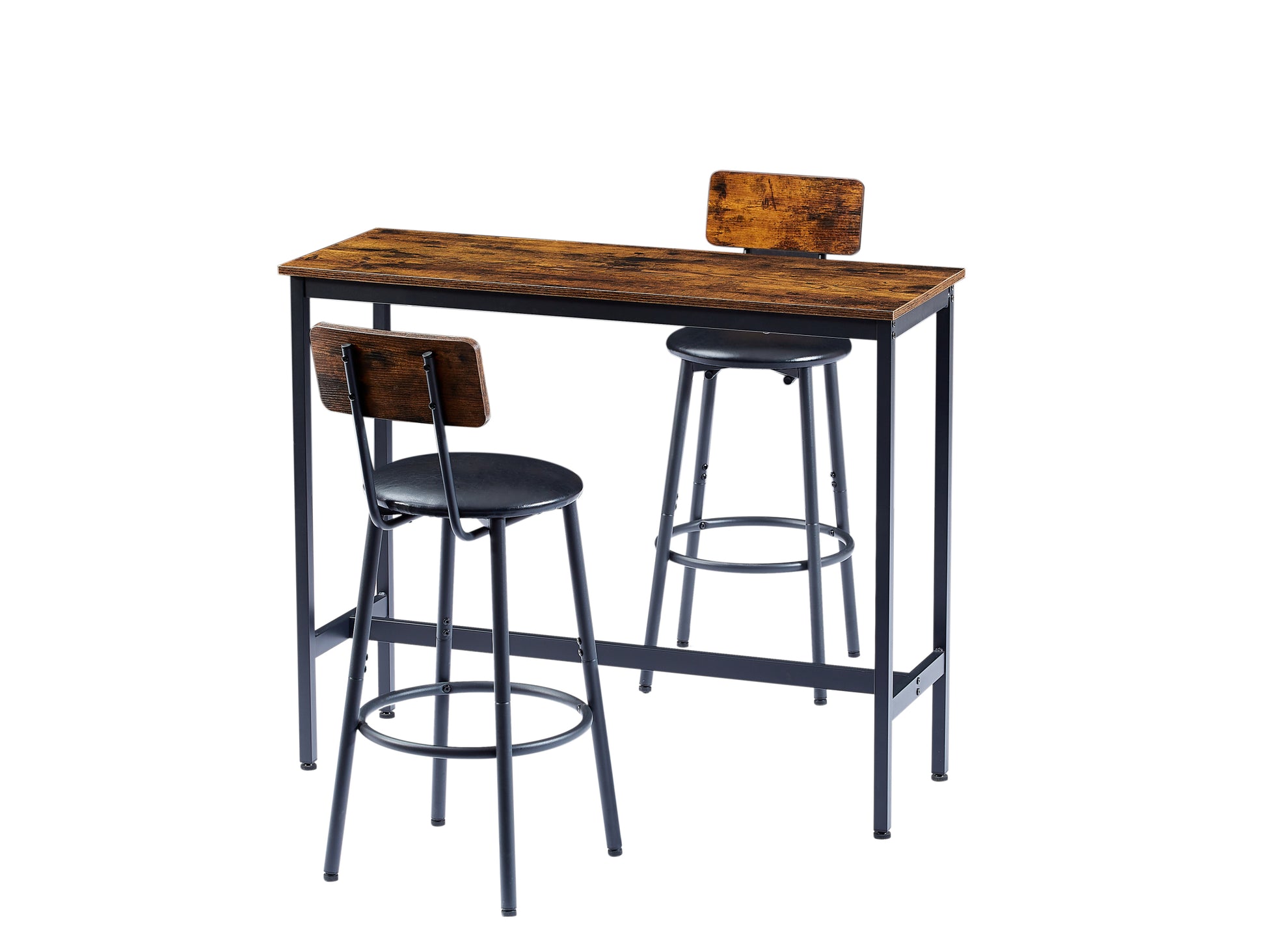 Bar Table Set With 2 Bar Stools Pu Soft Seat With Backrest, Rustic Brown, 43.31'' L X 15.75'' W X 35.43'' H. Rustic Brown Particle Board