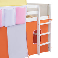 Twin Size Loft Bed With Tent And Tower And Three Pockets Orange Blue Solid Wood