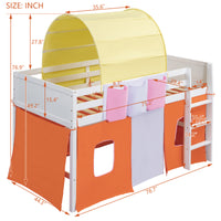 Twin Size Loft Bed With Tent And Tower And Three Pockets Orange Blue Solid Wood