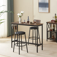 Bar Table Set With 2 Bar Stools Pu Soft Seat With Backrest, Rustic Brown, 43.31'' L X 15.75'' W X 35.43'' H. Rustic Brown Particle Board